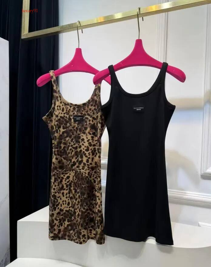 Designer Summer New Dress Sleeveless Letter U Neck Basic Vest Suspender Leopard Print Slimming Base Dress For Hot Girls Size S-Xl