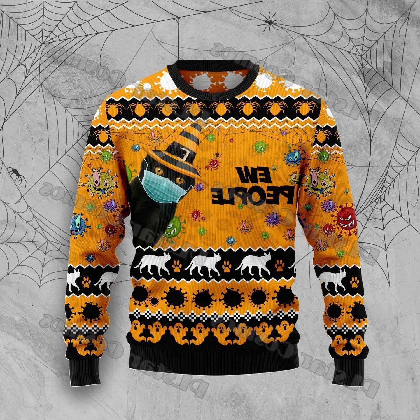 Cosmos PLstar Black Cat Hallown 3D Printed Men's Ugly Christmas Sweater Winter Unisex Casual Knit Pullover Sweater ZZM22 S260921H71N