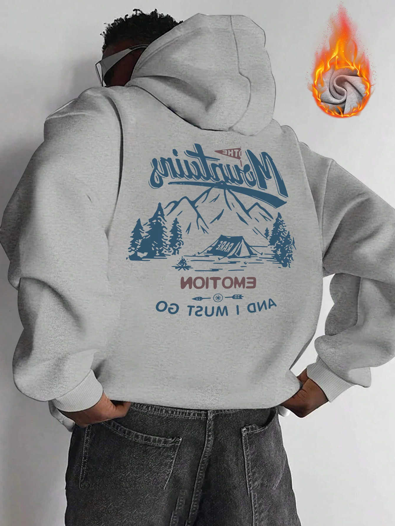 Men Men's Hoodies Sweatshirts Lined Hoodie Camping Tent Pine Tree Back Print Gray Outdoor Hiking Pullover Sweatshirt D260921