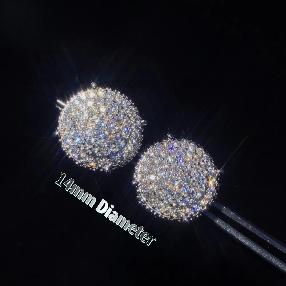 Size Large 14mmmm Circle Stud 925 Sterling Silver Fine Jewelryhip Hop Jewelry Mens Moissanite Earrings