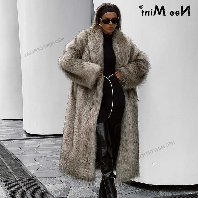 Aesthetic Wife Long Faux Fur Coat Women Winter 2024 Fluffy Gradient Fur Jacket Feale Furry Overcoat D260921
