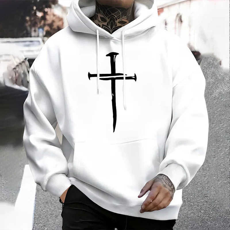 Cross Sweatshirts Men's Print Hoodies Mens Casual Hoodies 2025 Urban Streetwear Fashion Hip Hop Hooded Sweatshirt Male Trendy Street Style Hood