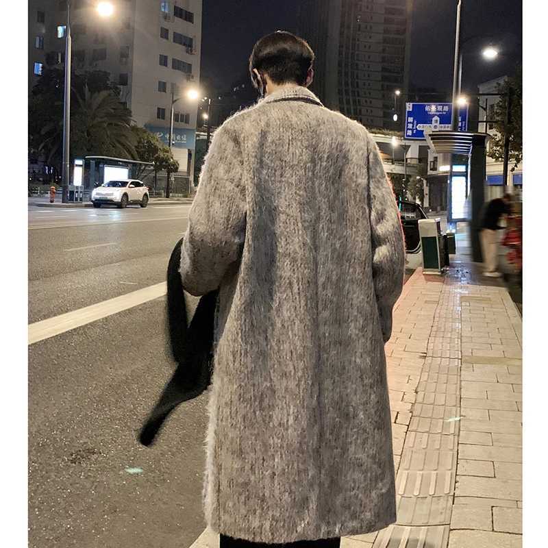 Wool Blends Korean Style Men's Medium-length Men's Trench Autumn Winter Loose Casual Woolen Coat Trendy Overcoat Khaki/Dark Gray D2609211