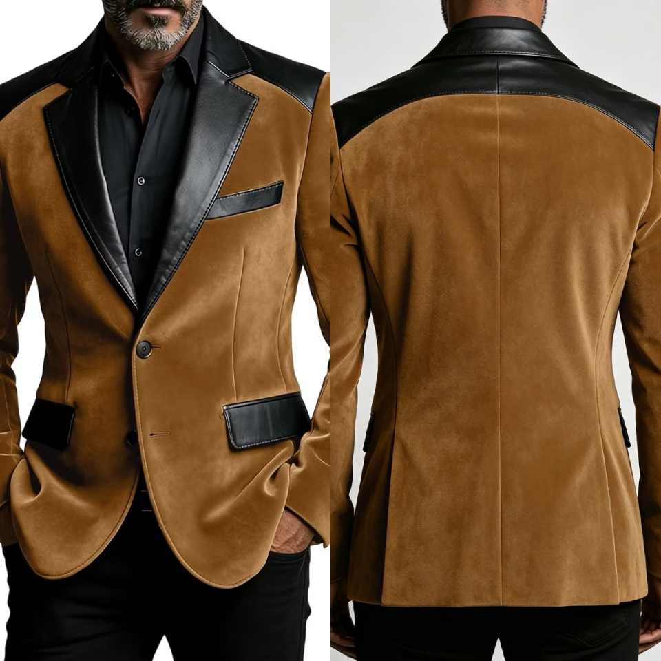 Abito da uomo 1 pezzo Cappotto in velluto patchwork in ecopelle Pantaloni su misura Abito chic per cene in discoteca Riunioni di lavoro personalizza