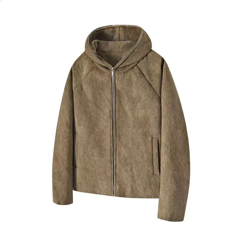AutumnWinter Fashion Solid Color American Retro Thickened Warm Wool Coat Men's Casual Loose Sports Hooded Jacket 260911
