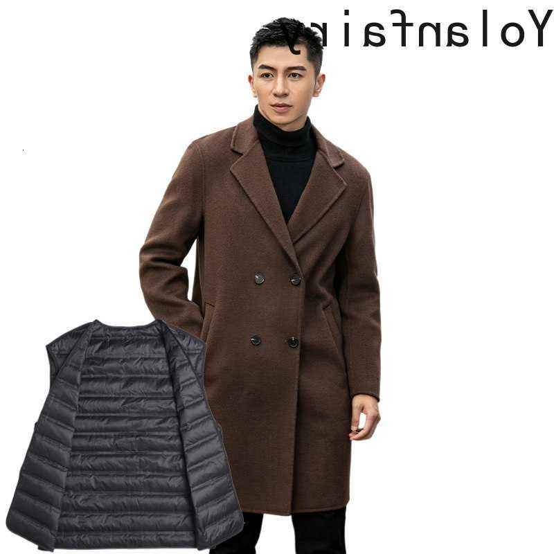 YOLANFAIRY Blends Men's 100% Wool Wool Coat Men Double-faced Woolen Jacket Double-breasted Suit Collar Warm Down Coats Autumn Winter D260921