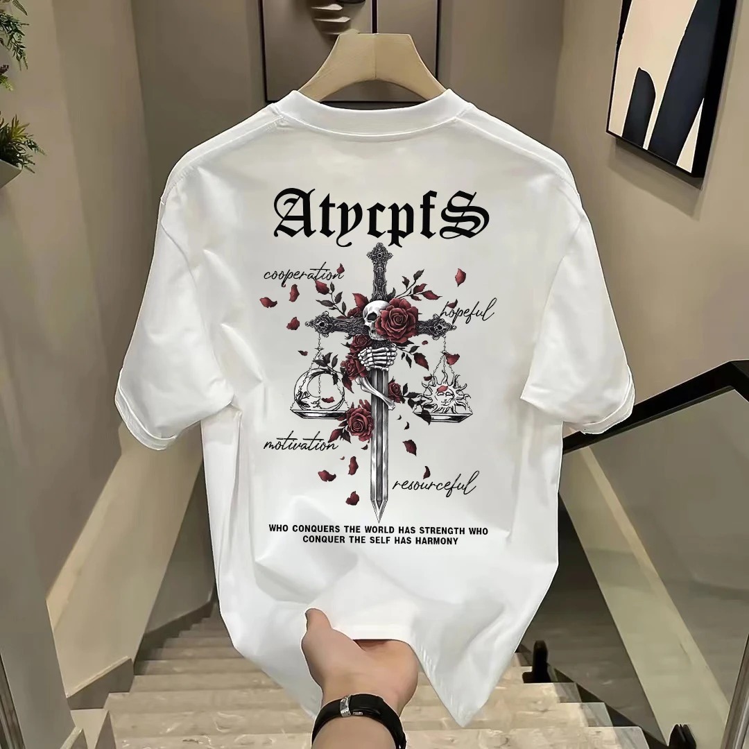 Luxurious Designer Pure Cotton T-shirt, High-end Trendy Brand Men's Clothing, Summer T-shirt, Long-sleeved Top, Men's Base Layer Shirt