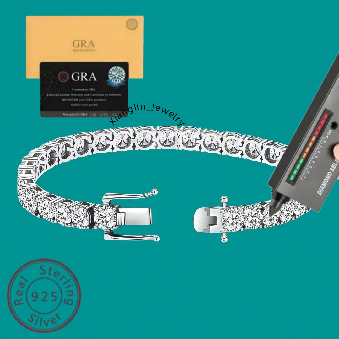 3MM D VVS1 Moissanite Tennis Bracelet Original s925 Sterling Silver Plated 18k White Gold with GRA Necklace for Women Man