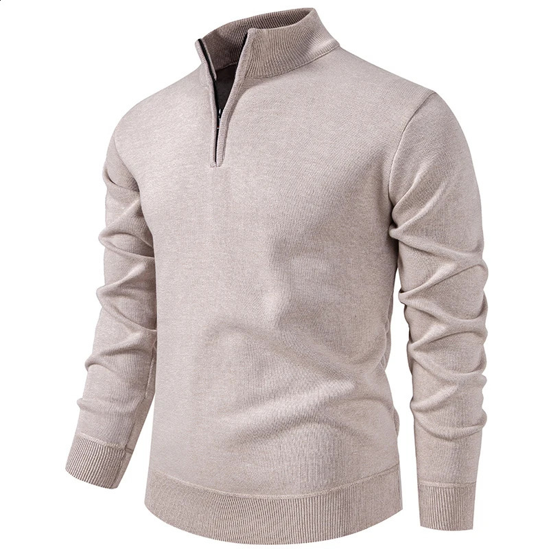 Autumn Winter Men's Half Zipper Knitted Pullovers Solid Slin Fit Casual Sweater Male Fleece Warm Stand Collar Pullover Sweaters260921