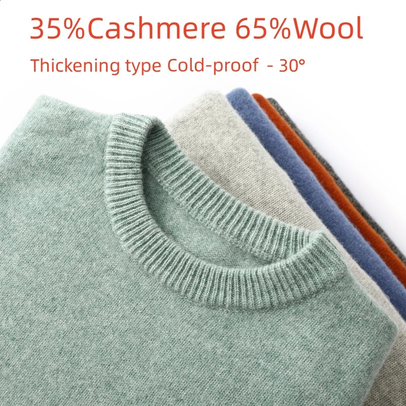 Mens 100% Pure Wool Cashmere Sweater ONeck Pullover Knit Autumn and Winter Long Sleeve HighEnd Jumpers Thick Tops 260922