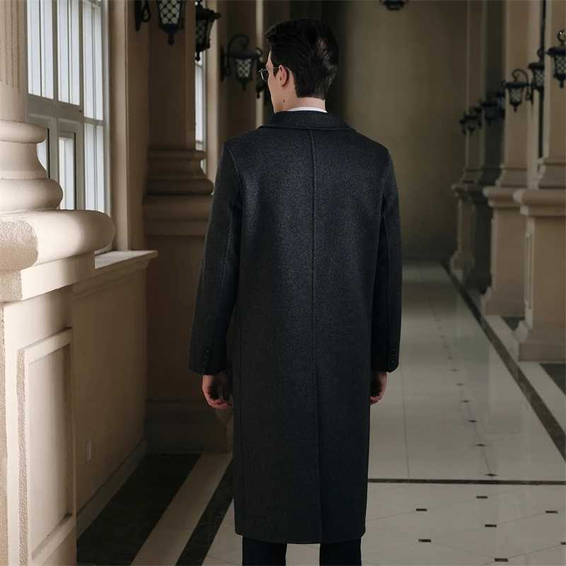 100% Men's Men's Wool Blends merino wool coat casual solid color coat loose lapel double-breasted double-sided wool coat long pocket D2609