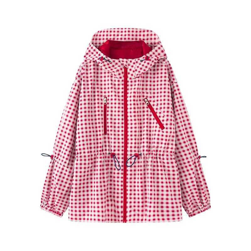 2026 Women's Jacket Jackets Women's New Fashion Long Sleeve Windproof and Waterproof Plaid Jacket Hooded Parkas Casual Chic Ladies Coat C2