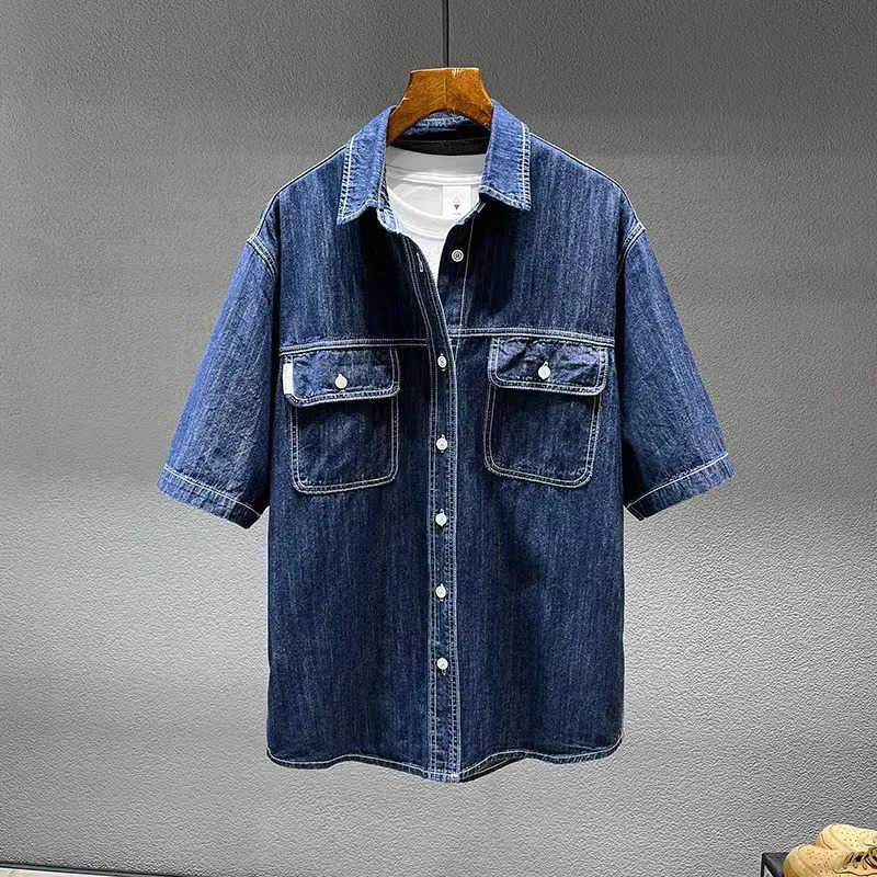 Casual Shirts Summer New Men's Men's Denim Short-sleeved Shirt Retro Large Size Tooling Loose Casual Denim Tops All-match 7XL 8XL H260921