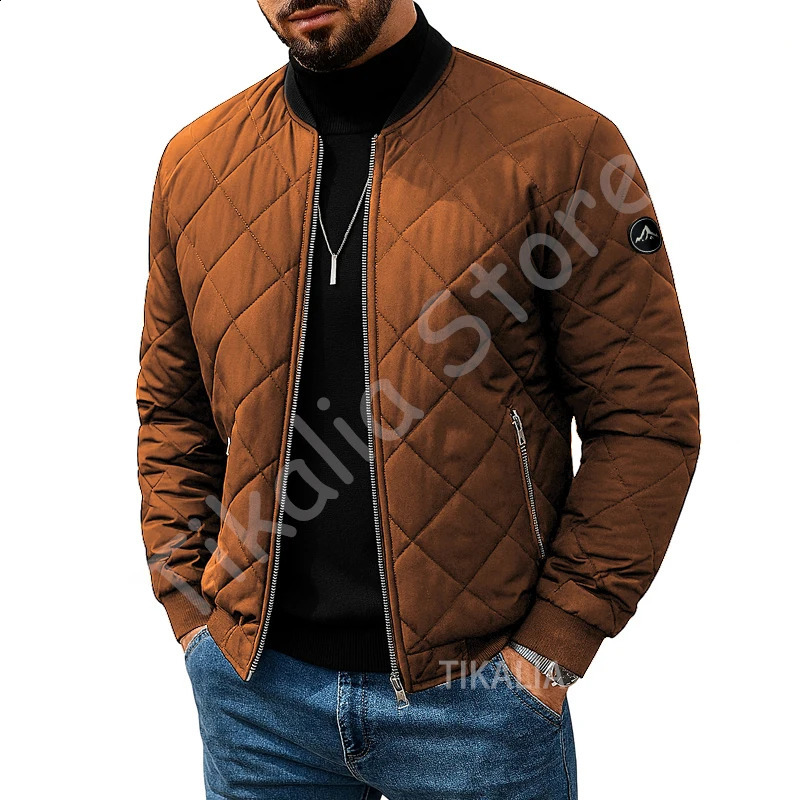 Quilted Jacket Men Autumn Winter Slim Fit Bomber Jacket Men Baseball Collar Cotton Padded Faux Fur Lined Casual Coat for 65-95kg260921