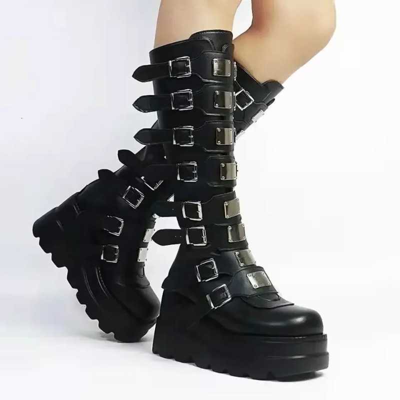 for Boots Long Women Boots Gothic Shoes Platform Knee High Boots Punk Black Sexy Motorcycles Boots New Halloween Cosplay Women's Shoes H260921