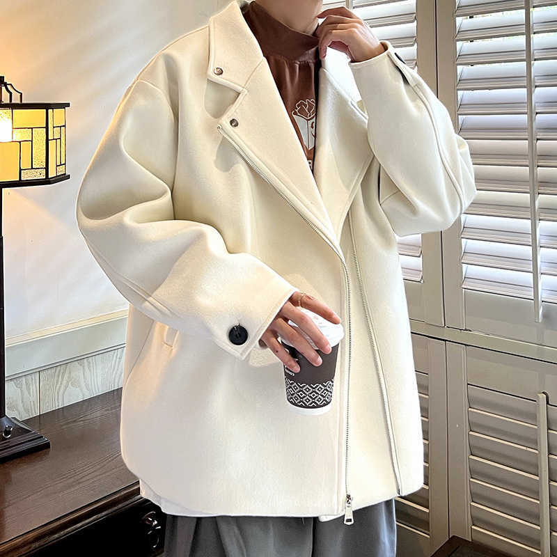 Thickened Men's Winter Wool Blends Short Woolen Coat Men Warm Casual Zipper Woolen Jacket Men Korean Loose Thick Woolen Coat Mens Jackets Coat