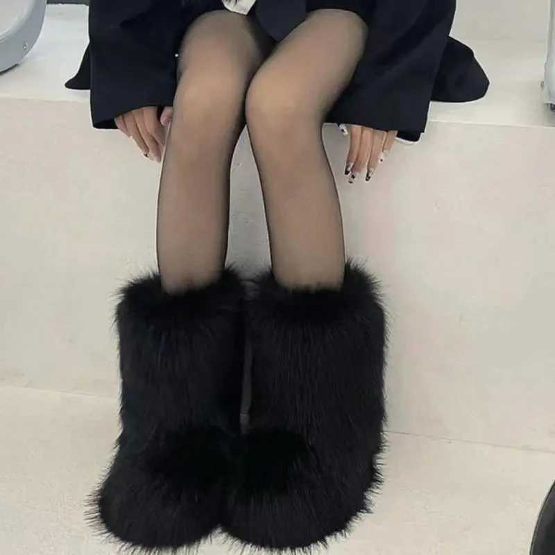 Winter Shoe Women's Winter Fluffy Faux Fox Fur Boots Woman Plush Warm Snow Boots Luxury Footwear Girls' Furry Fur Bottes Fashion L26921