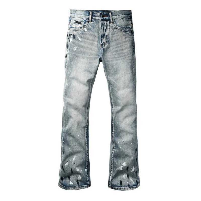 Men's Boot Cut Denim Jeans Washed Vintage Blue Cotton Spandex Pants Holes Ripped Distressed Slim Flared Trousers S260921CI15