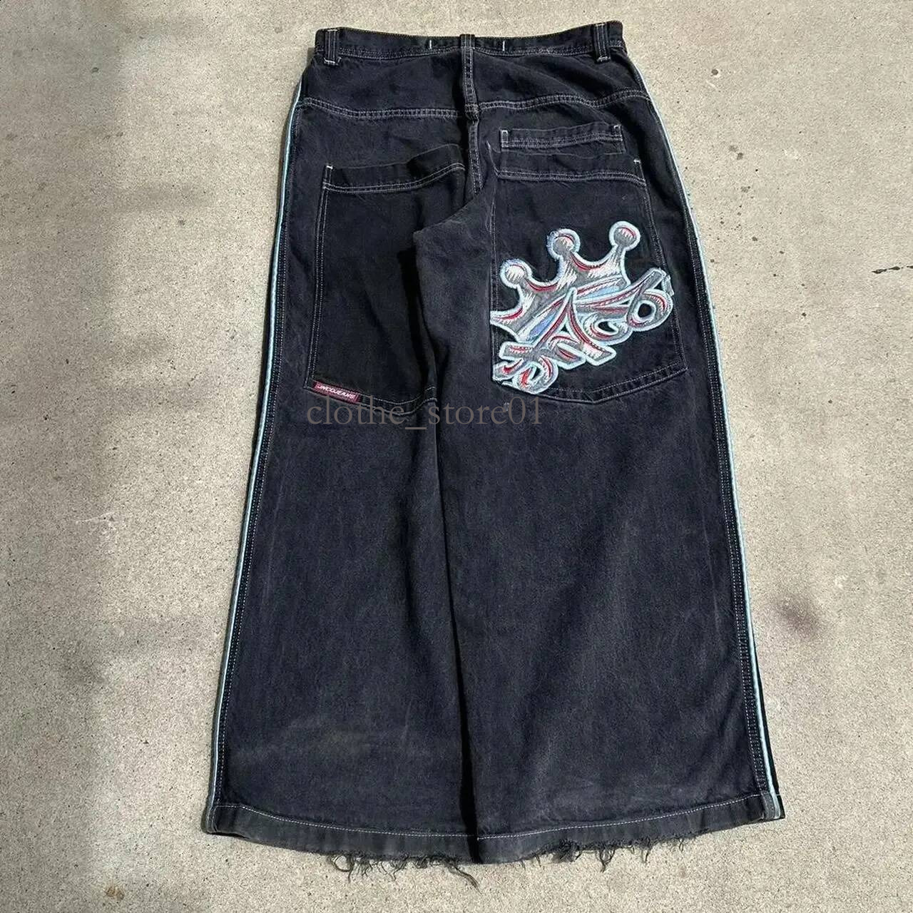 JNCO Men's Jeans Y2k Streetwear Men S Hip Hop Retro Graphic Harajuku Baggy Denim Pants Harajuku Gothic High Waist Wide Trouser Retro Trend Band