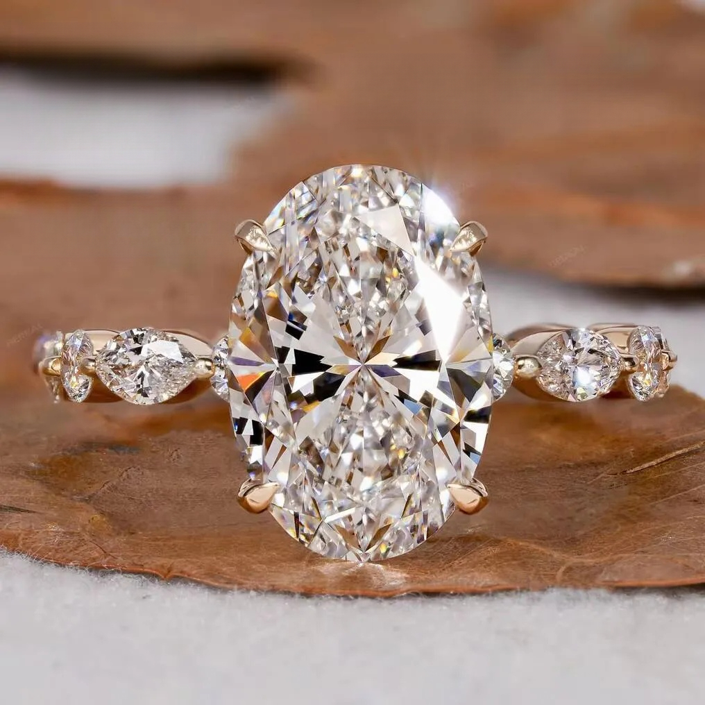 IGI Certified Grown Side Stone Women Custom Oval Vvs Lab Created Diamond Solitaire Engagement Ring Jewelry