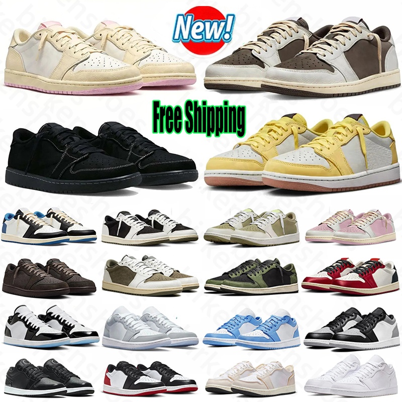 Free Shipping Travis 1 1s Low Basketball Shoes Reverse Mocha Medium Olive Blue Black White Pink scottshoes Sports Sneakers size 36-47