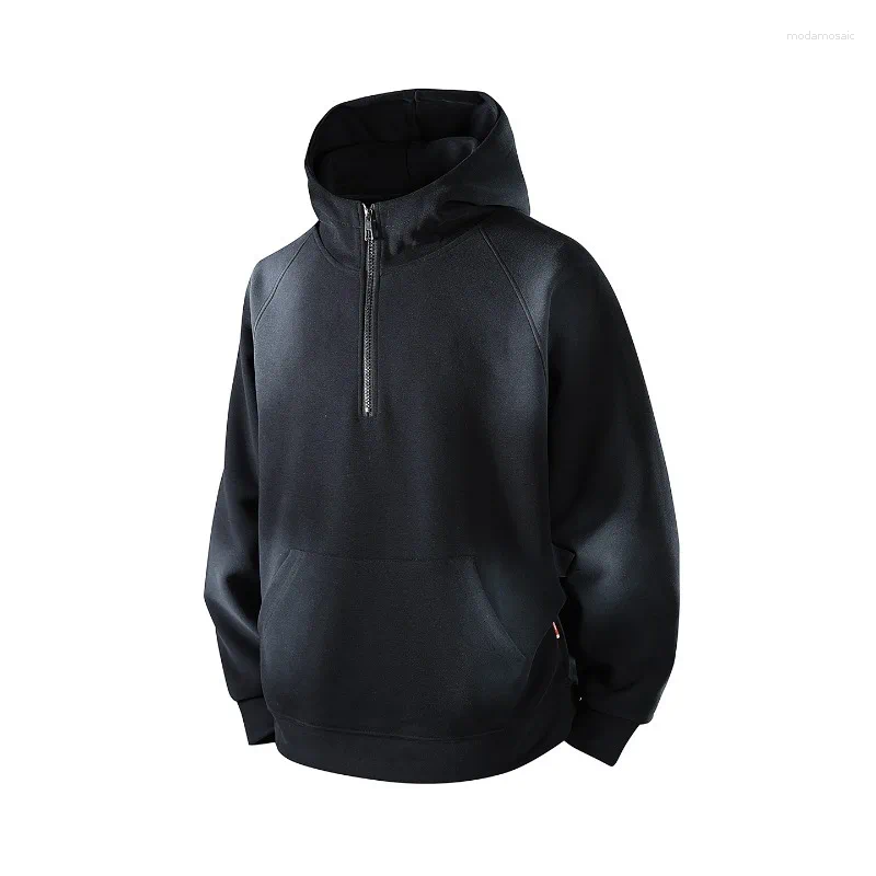 Men's Waffle Knit Hoodie Autumn Winter Heavyweight 350G Cotton Long Sleeve Half Zip Pullover Casual Versatile Sweatshirt Top