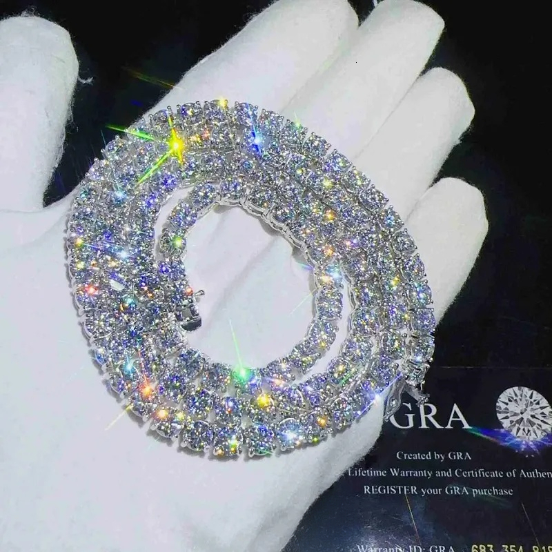 Passed the 100% diamond test3mm Diamons Moissanite Chains Gold Iced Out Tennis Chain for Men Women Fashion Jewelry Hip Hop Necklace