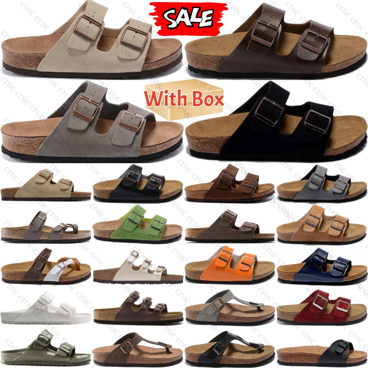 Designer Clog Uomo Donna Sandali Plantare morbido Pantofole in pelle scamosciata Ciabatte piatte Beach Arizona Taupe EVA Nero Marrone scuro Bianco M