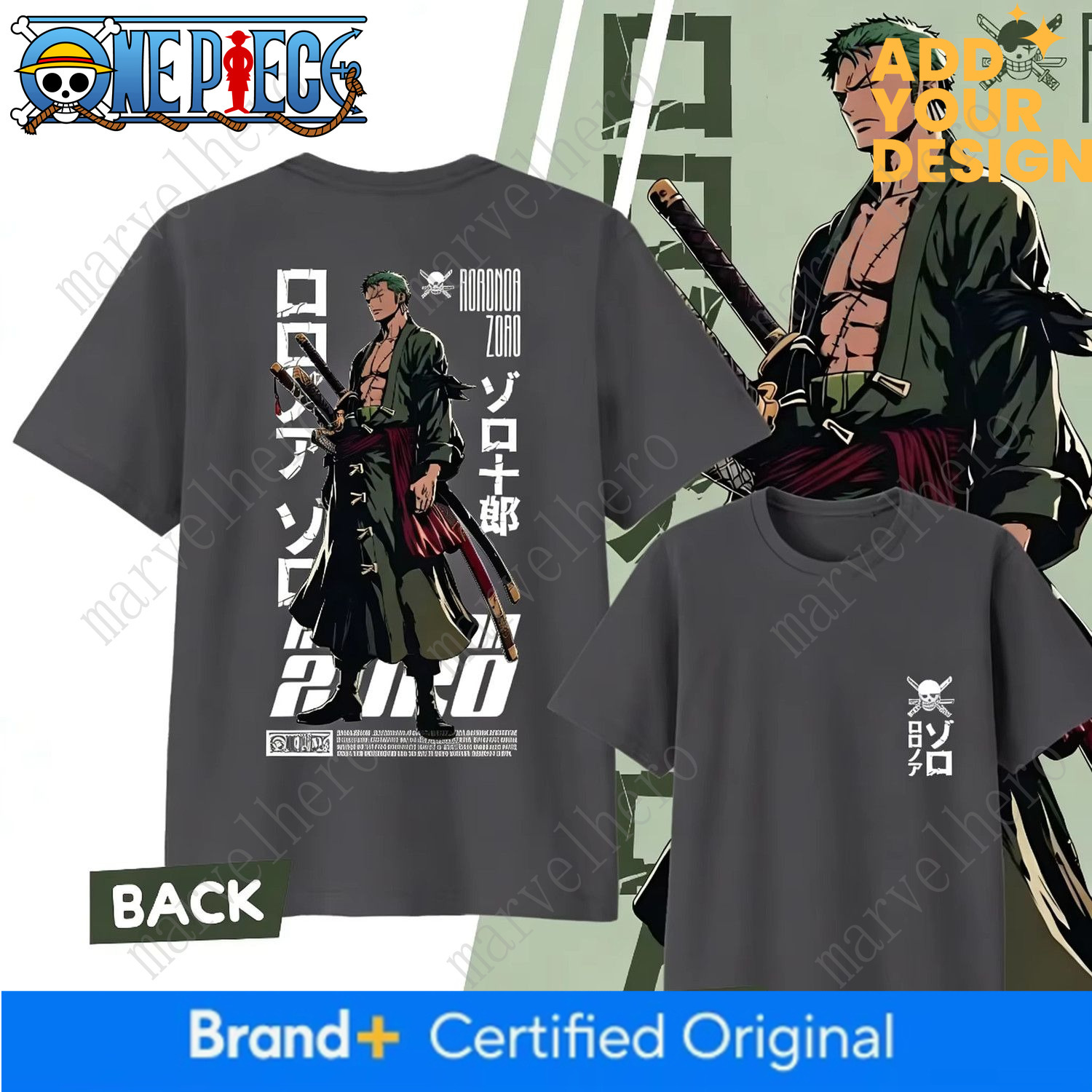 One Piece T-Shirt Zoro popular stylish slim-fit short-sleeve men's anime merchandise 3D print loose plus-size trendy T-shirt