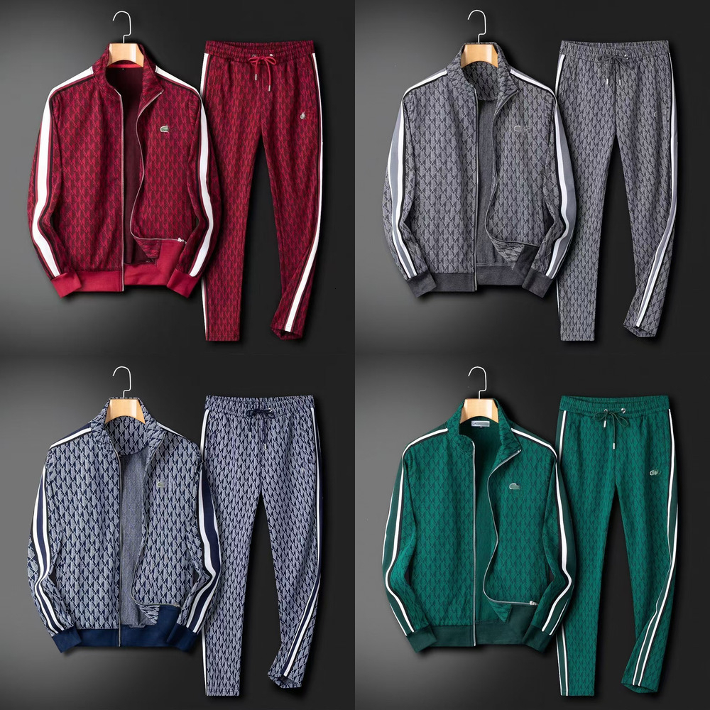 lasosta Men's Tracksuits Luxury Brand Casual Sports Suit Printed Stand up Collar Jacket Two piece Set Korean Style Loose Straight Pants Classic