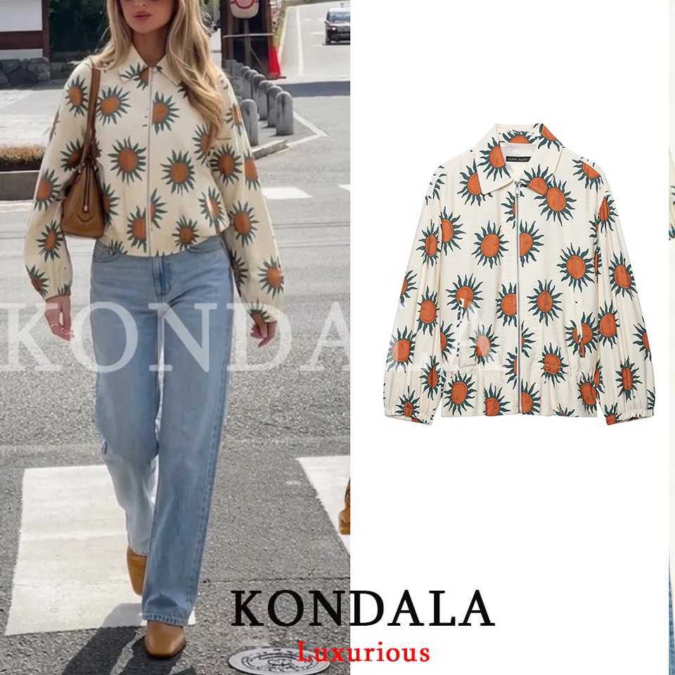 Casual Women's Holiday Jackets KONDALA Chic Women Bomber Jacket Floral Print Zipper Loose Jacket New Fashion 2026 Autumn Boho Holiday Jackets C