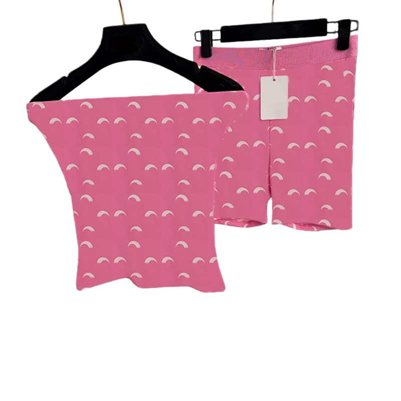 Moon Prints Pink Tube Top Shorts Set Women Sexy Slim Fit Bandeau Tops High Waist Mini Shorts Designer Y2K Style Sports Yoga Vest Outfits