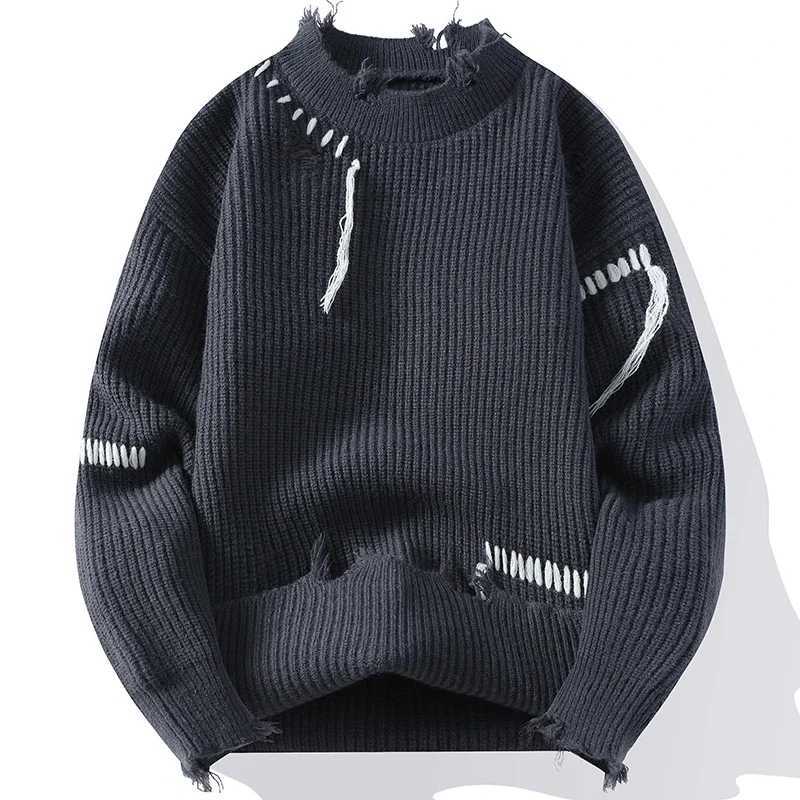 LIBIELIY 2024 Men's Hole Knitting Pullovers Autumn Winter Loose Casual Streetwear Knitted Sweater O-Neck Hip Hop Fashion Male Kn S260921W8WH