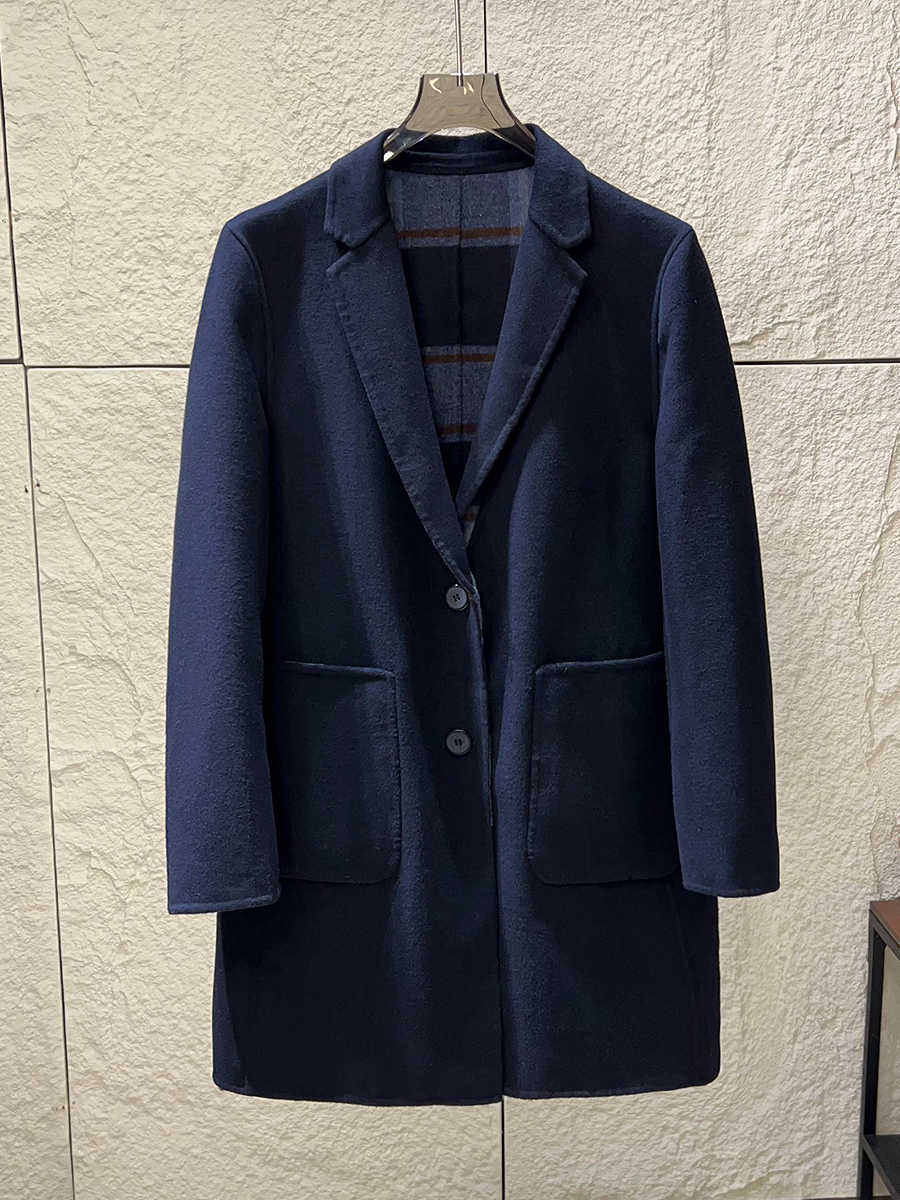 Double-Faced Men's Wool Blends Woolen Coat 54% Merino Wool Handmade Men's Mid-Length Business Casual Style for Autumn Winter D260921