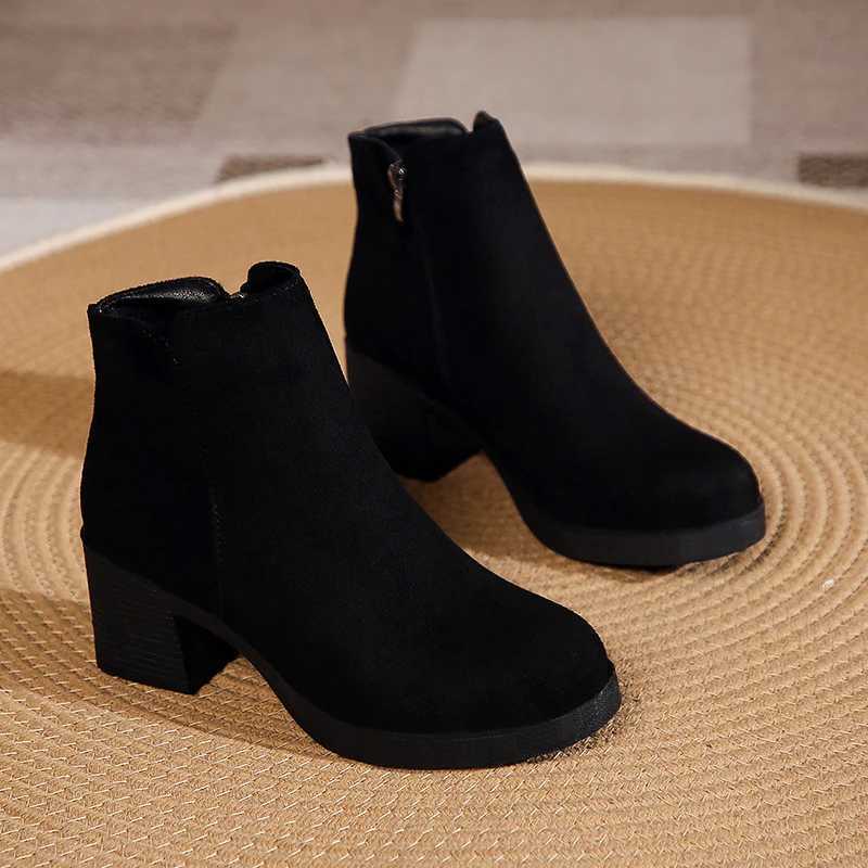 Botines de tacón alto para mujer, botas elegantes con punta redonda, modernas y versátiles, cálidas, a la moda, para invierno, nuevo estilo, 2025, L