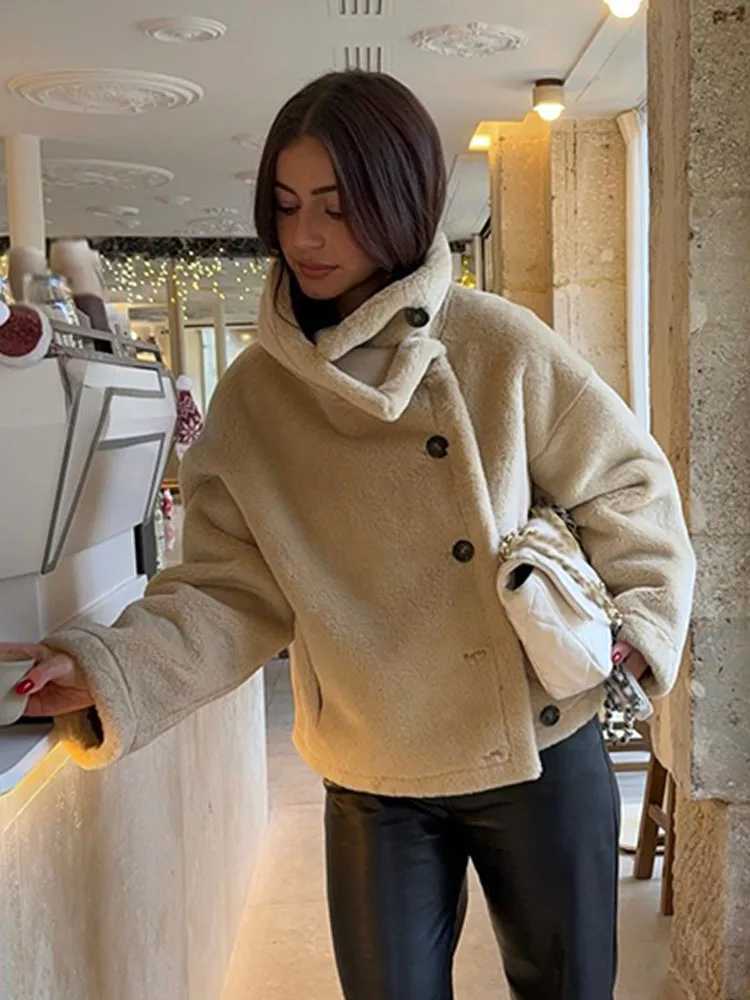 HH Women Winter Fashion Versatile Reversible Long Slve Warm Coat Female Stand Collar Single Breasted Pocket Decorated Jacket T260829