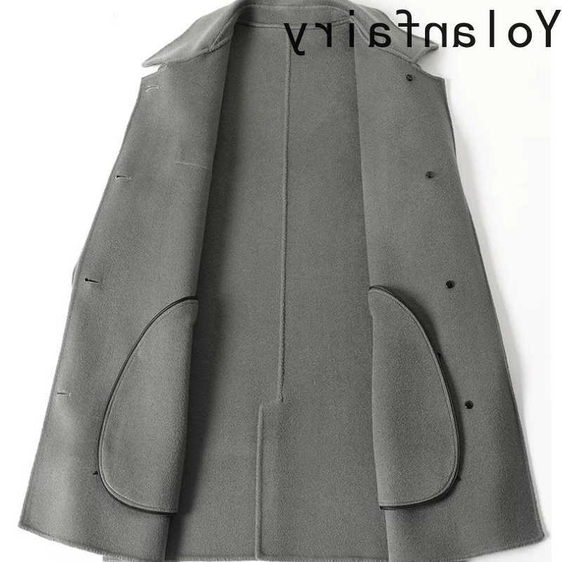 Double-faced Men's Wool Blends YOLANFAIRY 100% Wool Coat Men Clothing Suit Collar Autumn Winter Woolen Jackets for Man Fashion Outerwears abrig