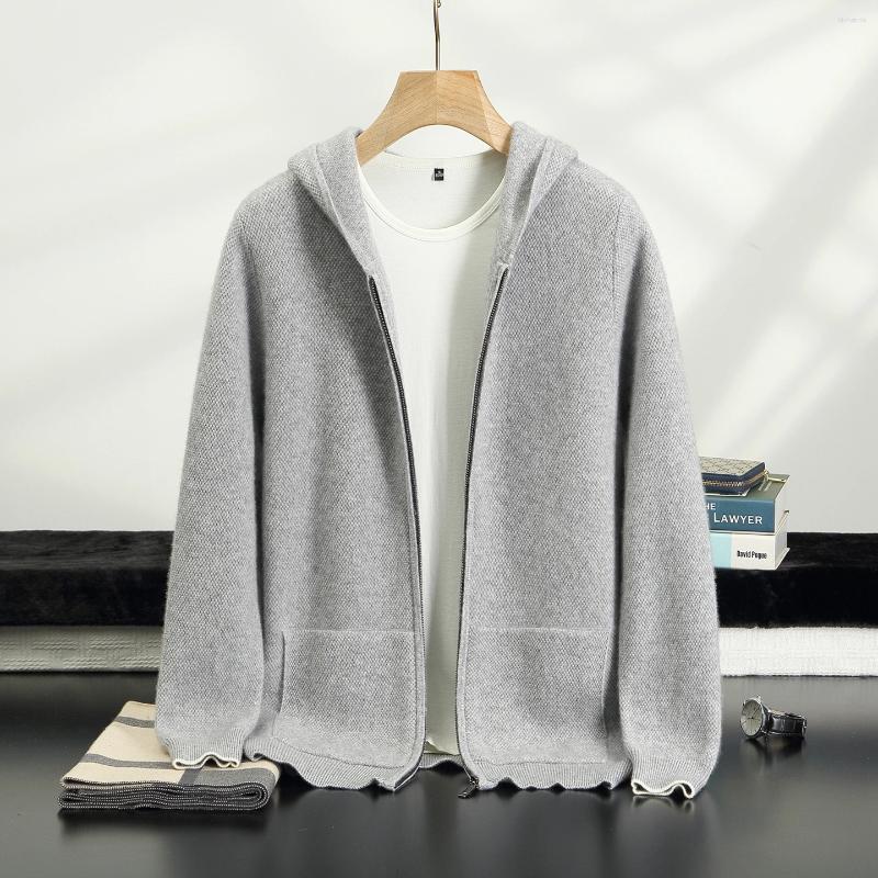 Men's Heavy Duty Thickened Cashmere Knitted Hooded Zipper Cardigan Casual Solid Color Warm Sweater Autumn Winter..