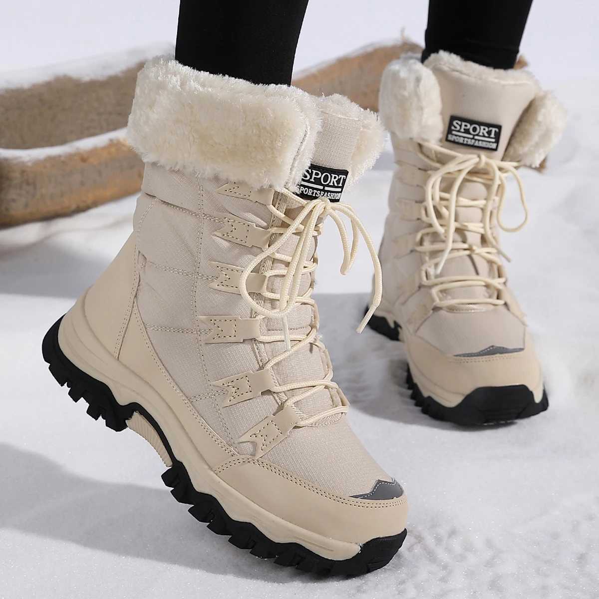 Women's Snow Boots Women's Shoes Winter Fleece-Lined Thickened Warm Outdoor Hiking Boots High-Top Thick-Soled Outdoor Boots L26921