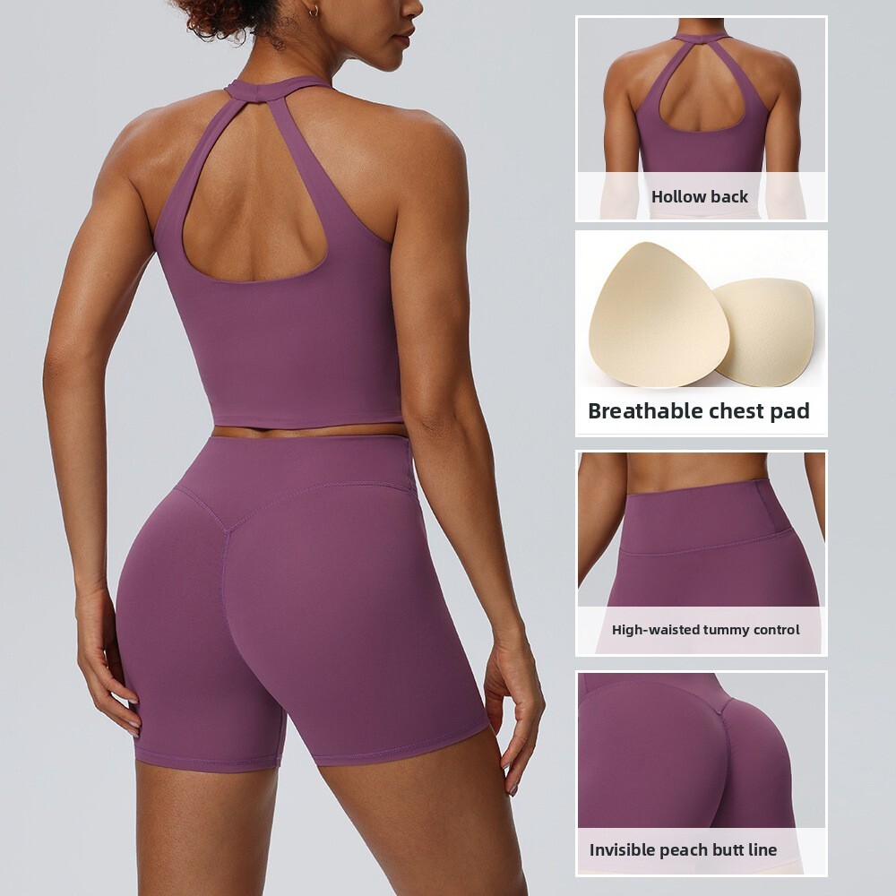 Womens Yoga sets Sports yoga suit tight fitting nude quick drying fitness vest no steel ring underwear, hip lifting shorts set 26Y0921
