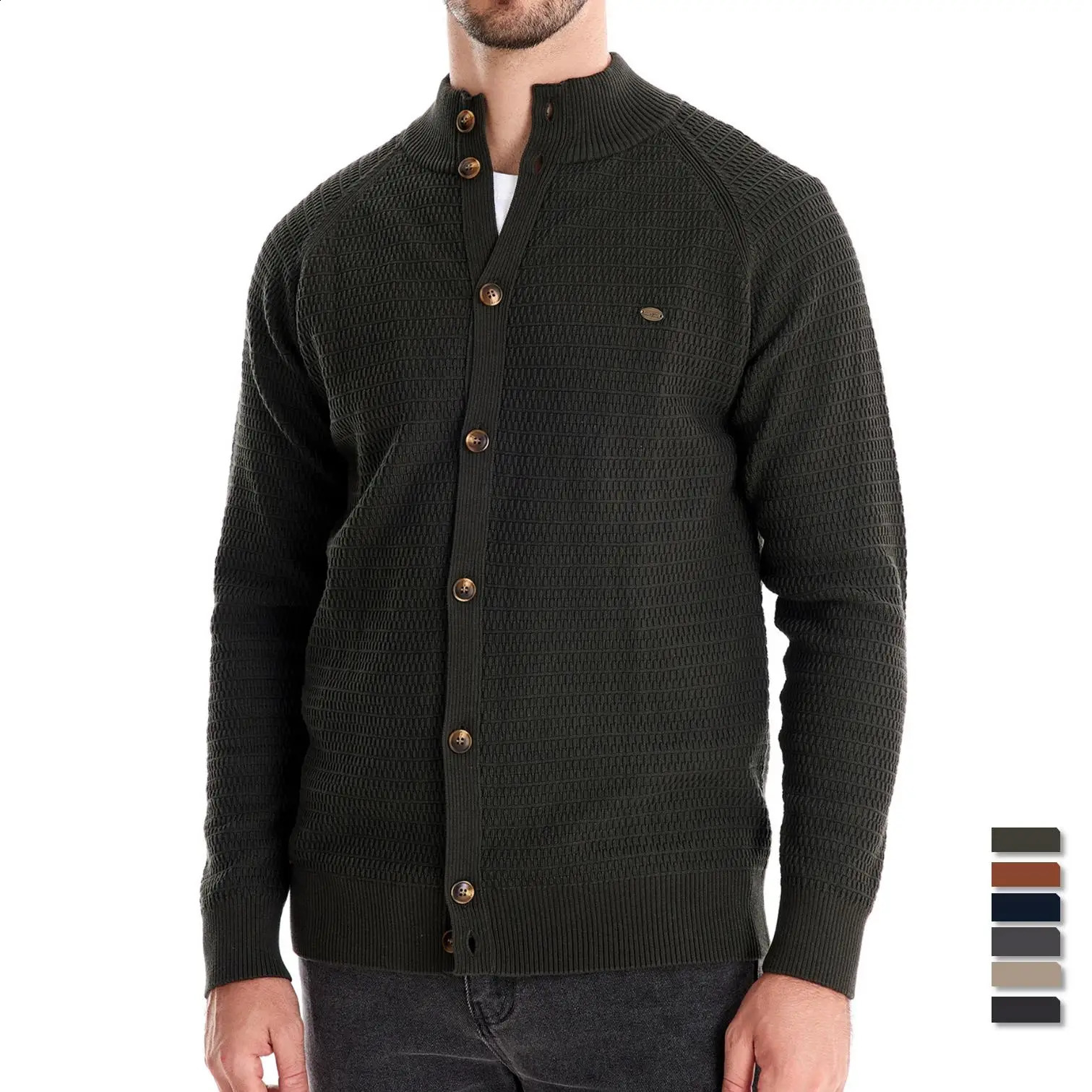 AIOPESON Mens Knitted Mock Neck Cotton Cardigan Sweaters Quality Autumn Winter Button Up Sweater Jacket for Men 260921