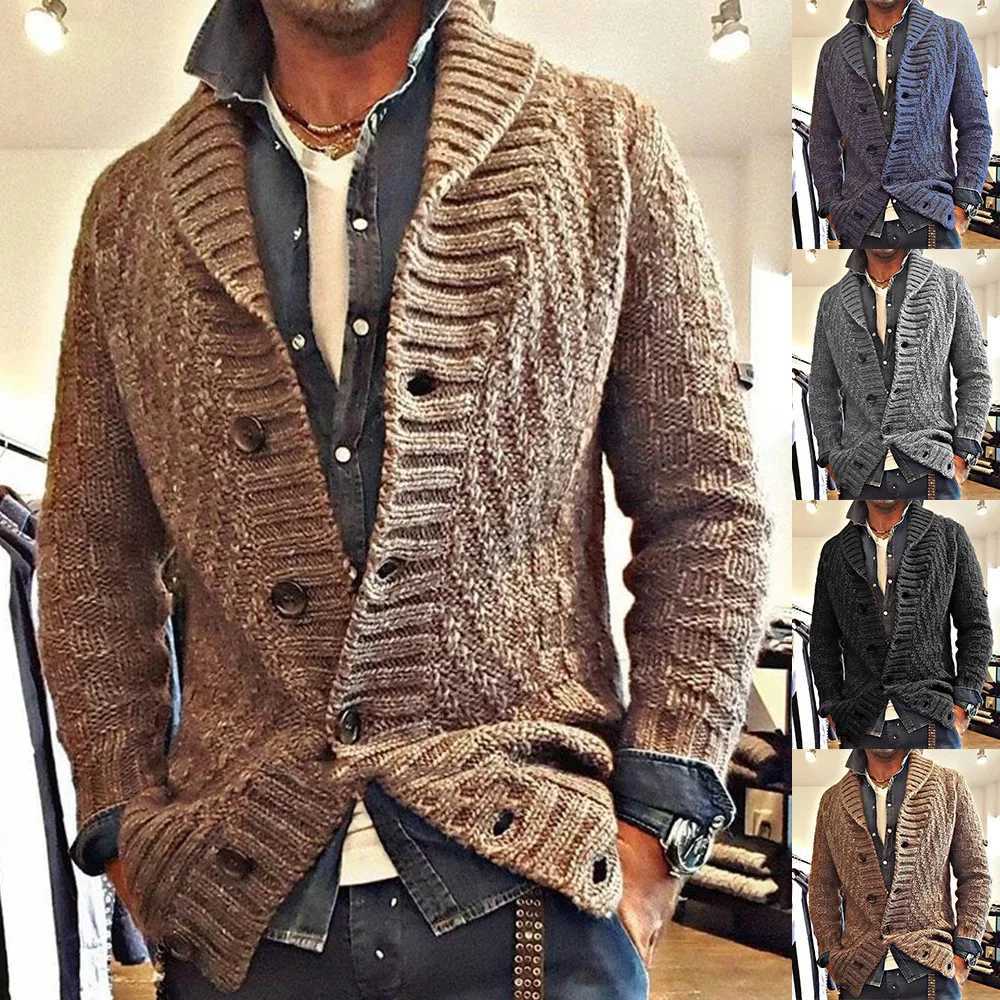 2025 autumn and winter luxury fashion new sweater men's retro thick warm collar knitted jacket sweater cardigan men's clothing Q260921