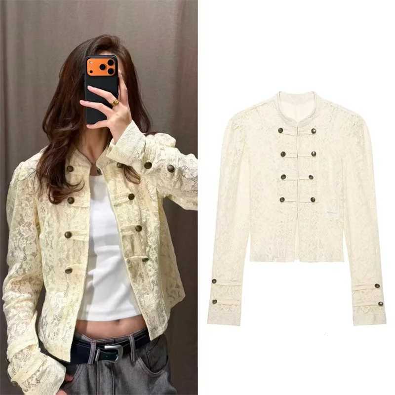 2026 Guobioziy Women's Fall Jackets New Arrival Women's Jacket Light Yellow Long Sleeve Lace Knot Button Decorative Slim Jacket Elegant C2