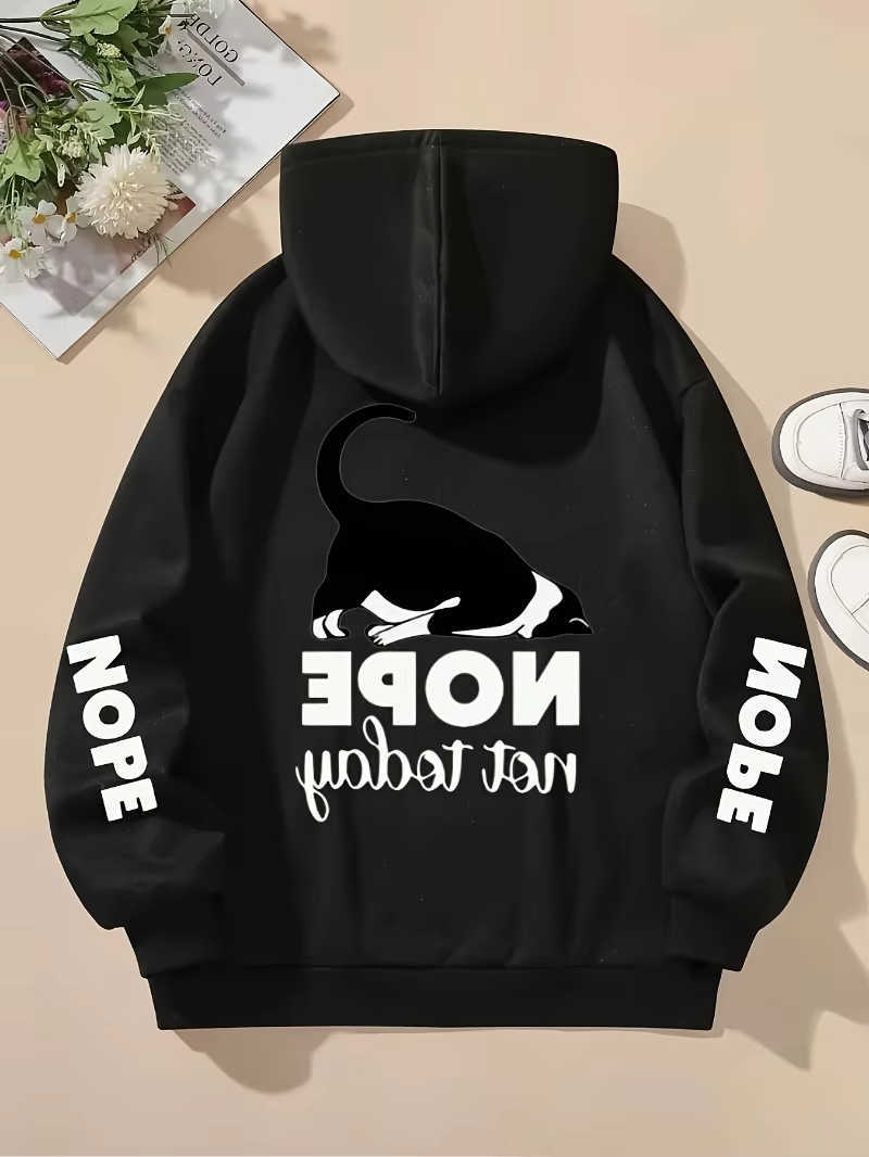Not Men's Hoodies Sweatshirts Nope Today Prints Hoodies Womens Cute Cat Pullovers Loose Pocket Tops Warm Sweatshirts Winter Casual Woman HX0023
