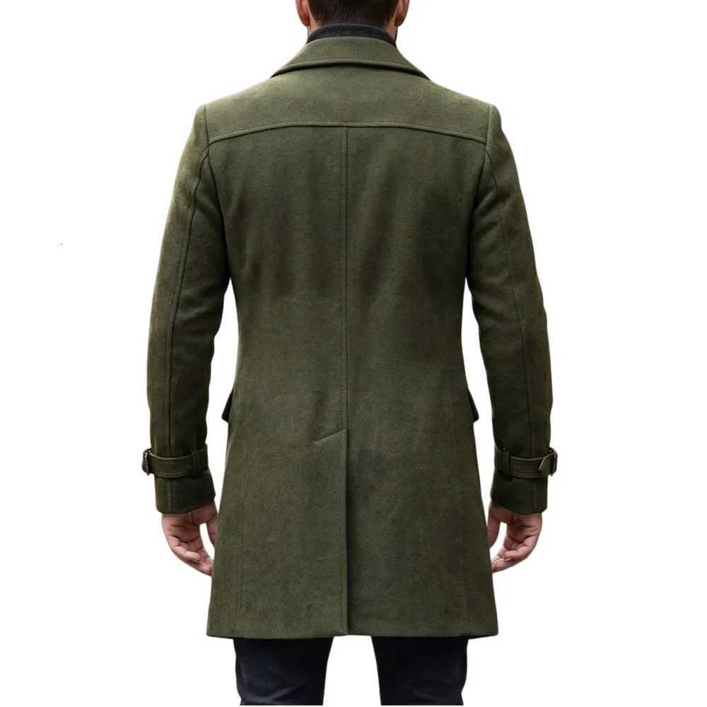 Autumn Men's Wool Winter Blends Smart Casual Woolen Coats Men Solid Color Long Trench Coat Fashion Turn Down Collar Wool Blends Outerwear Jacke