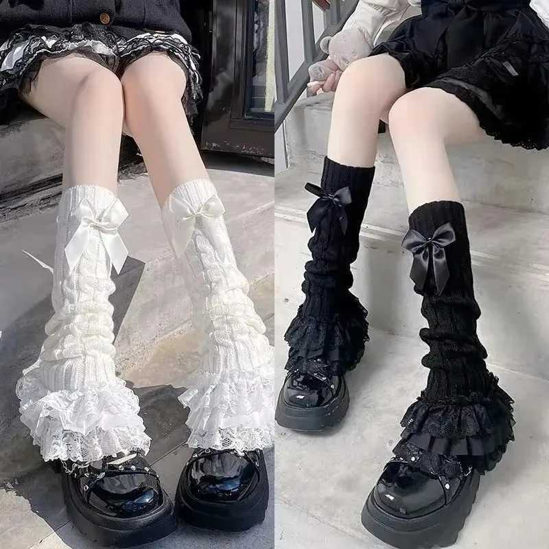 Women Autumn/Winter Swt Lace Trim Bowknot Long Socks Stacked Socks Japanese Style JK Lolita Y2k Subculture Knitted Leg Warmers T260829