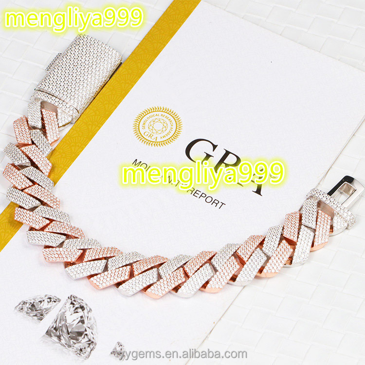 20mm Wide 4 Rows Hip Hop Cuban Link Chain Bracelet GRA Moissanite 925 Sterling Silver with Gold Plate Fine Jewelry Bangle