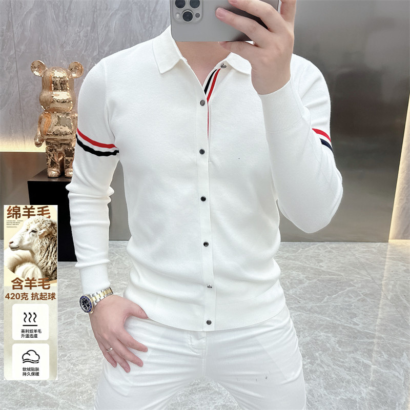 Luxurious Designer Woolen European-style Trendy Men's Knitted Cardigan For 2025 Autumn Lightweight Collar Fashion Casual Knitted Coat