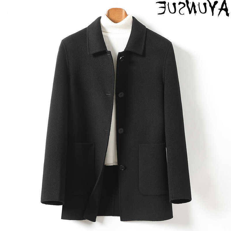 Wool Blends AYUNSUE New Men's Fashion Double-sided 100% Wool Coats for Men Autumn Winter Lapel Woolen Jacket Mid-length Wool Coat D260921