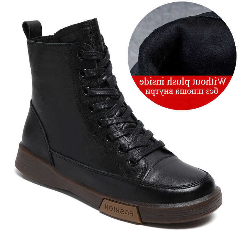 Botas Botas Cortas de Cuero Genuino Punta Redonda Cuero Genuino Hecho a Mano Estilo Callejero Invierno Cálido Pisos Botines Zapatos de Mujer H260921